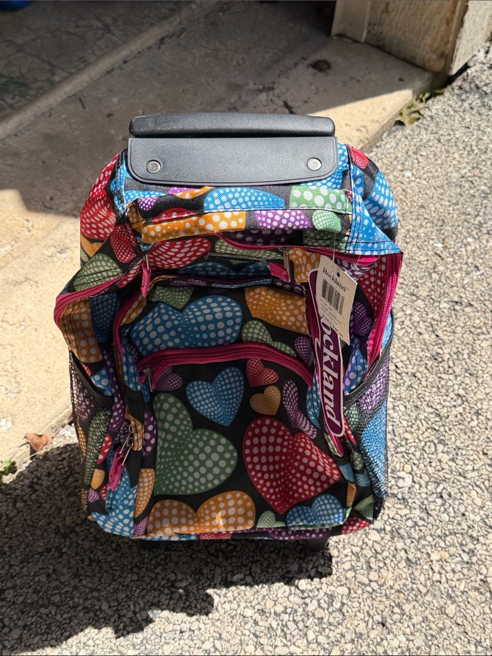 Rolling Backpack Tote — Multicolor Heart Print